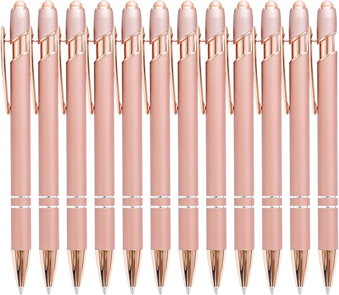 PASISIBICK 12 Pieces Rose Gold Ballpoint Pen with Stylus Tip, 2 in 1 Rose Gold Stylus Pens Stylish Pen, Metal Stylus Pen for Touch Screens, 1.0 mm Black Ink(Pack of 12)-DeskLoop Office