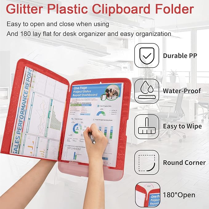 Glitter Clipboard with Storage, Storage Clipboard with Pen Holder, A4 Binder - Image 5