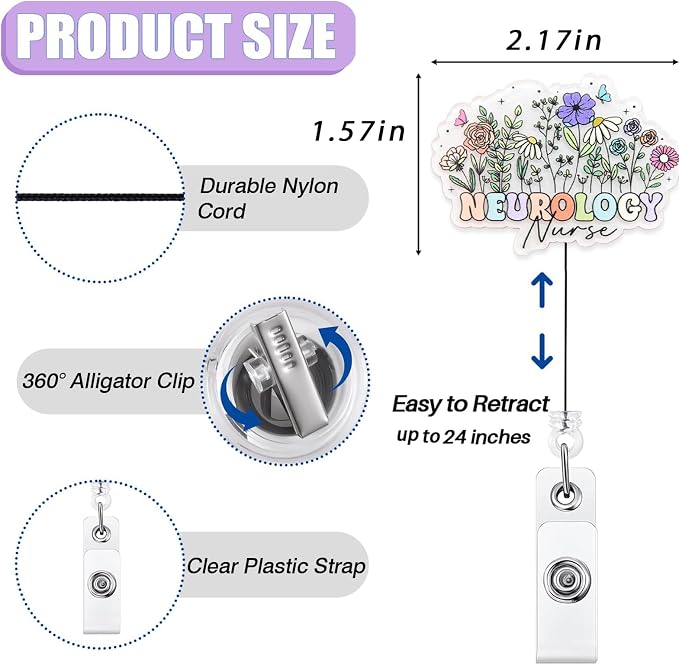 Cute Neurology Nurse Badge Reel Retractable, Elegant Floral Neuro Nurse Acrylic - Image 2