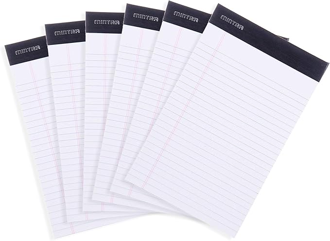 Mintra Office Legal Pads - ((BASIC WHITE 6pk, 5in x 8in, NARROW RULED))-DeskLoop Office