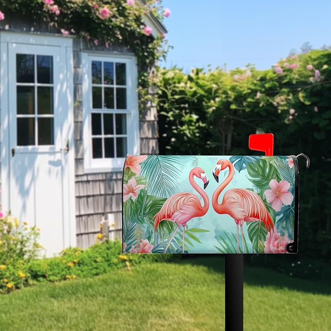 Summer Flamingos Mailbox Covers Magnetic Tropical Palm Mailbox Cover Standard - Image 2
