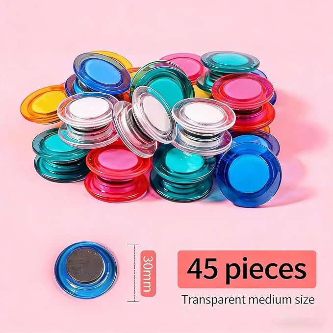 Round Plastic Fridge Magnets, 1.18 in/30mm, Translucent Multicolor, Heavy-Duty - Image 2