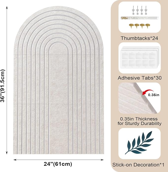 Large Arched Felt Bulletin Board, Stylish Sized 36" x 24" Cork Board Alternative - Image 3