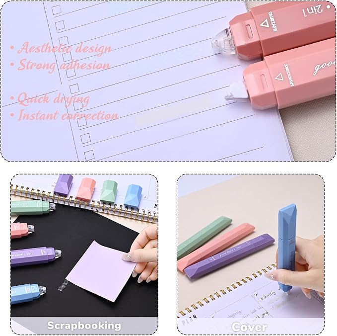 Temiary 4 Pcs 2 in 1 White Correction Tape and Double Sided Roller Set - Image 4