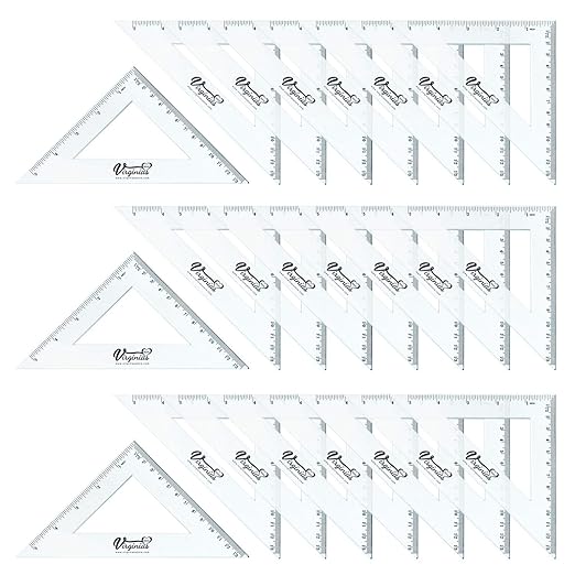Virginia's Store 5 inch/13cm 90 Set-Squares Pack of 24, Crystal Clear Transparent, Shatter Resistant Plastic, Single-piece Plastic Molding, Drafting Tool Set, Ruler-DeskLoop Office