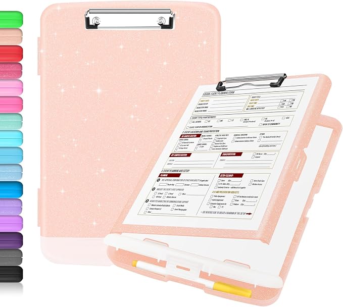 Sooez Glitter Clipboard with Storage, High Capacity Clip Boards 8.5x11 with Pen by Sooez