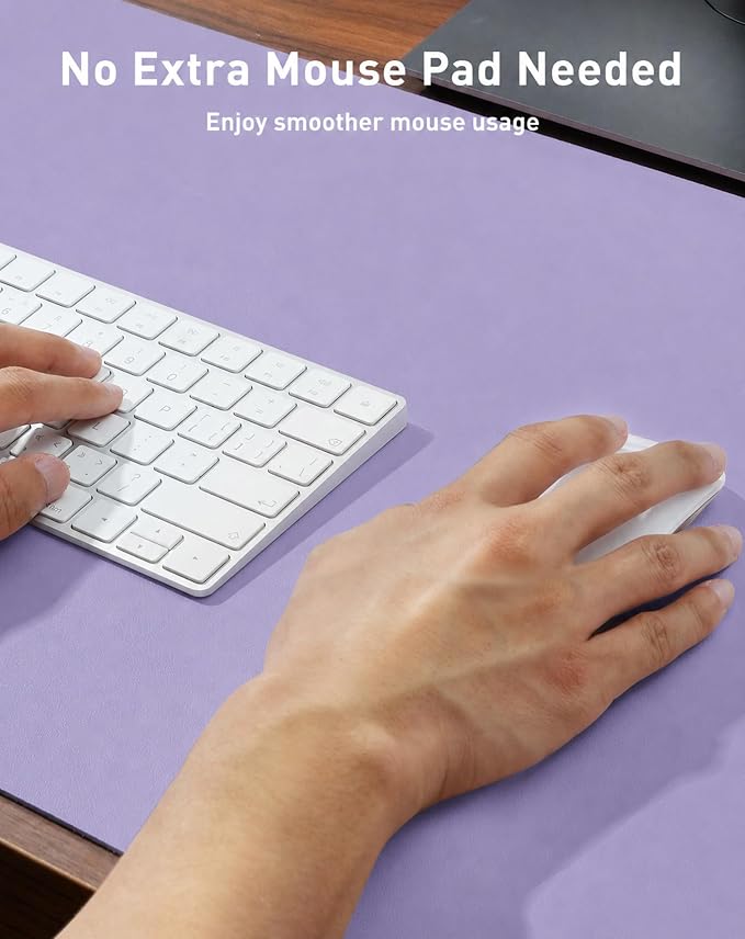 Aothia Faux Leather Desk Mat Mouse Pad, Light Purple - Image 4