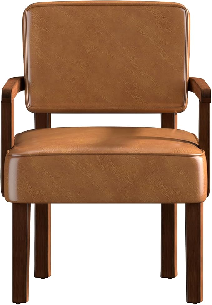Accent Chair, PU Leather Living Room Chairs Oversized with Soft Seat and Armrests, Armchair for Bedroom, Dinning, Reading, Waiting Rooms (Leather Brown)-DeskLoop Office