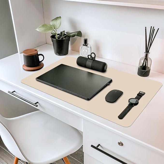 Non-Slip Desk Pad Mat, Leather Beige Desk Mat - Image 7