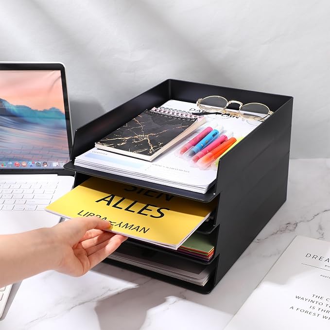 Wenqik 8 Pcs Stackable Paper Trays Rectangular Plastic Desk Holder Desktop - Image 5