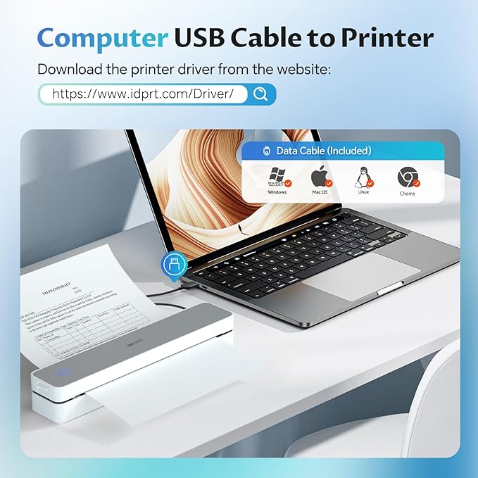 iDPRT Portable Thermal Printer,Wireless Printer for Travel Support 8.5" X 11" US Letter& A4&A5 Thermal Paper, Bluetooth Inkless Printers Compatible with Android and iOS Phone&Laptop-DeskLoop Office