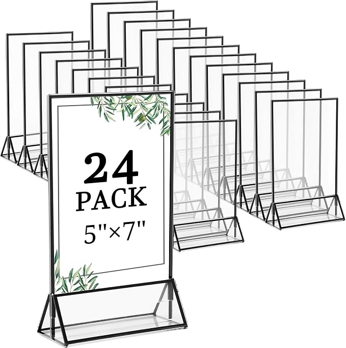 Floroom 24 Pack 5x7 Inch Clear Acrylic Sign Holders, Double-Sided Black Display by Floroom