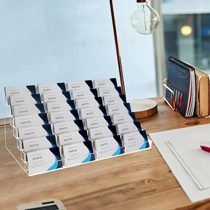 Acrylic Business Card Holder for Desk Multiple Business Card Holders 28 Slot 7 Tier Large Business Card Organizer Business Card Display Rack Clear Plastic Business Card Stand for Home Office-DeskLoop Office