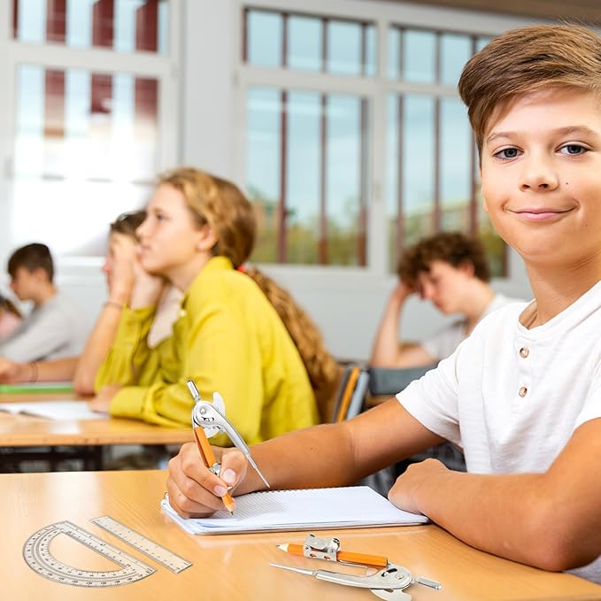 120 Pieces Geometry Math Set Compass for Geometry Math Compass and Protractor Set Include Metal Compass with Pencil Plastic Ruler and Protractor for Student School Office Woodworking Drawing Tools-DeskLoop Office