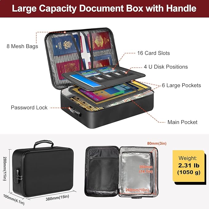 Fireproof Document Box with 5200℉ Heat Insulated, Document Organizer with Lock - Image 5