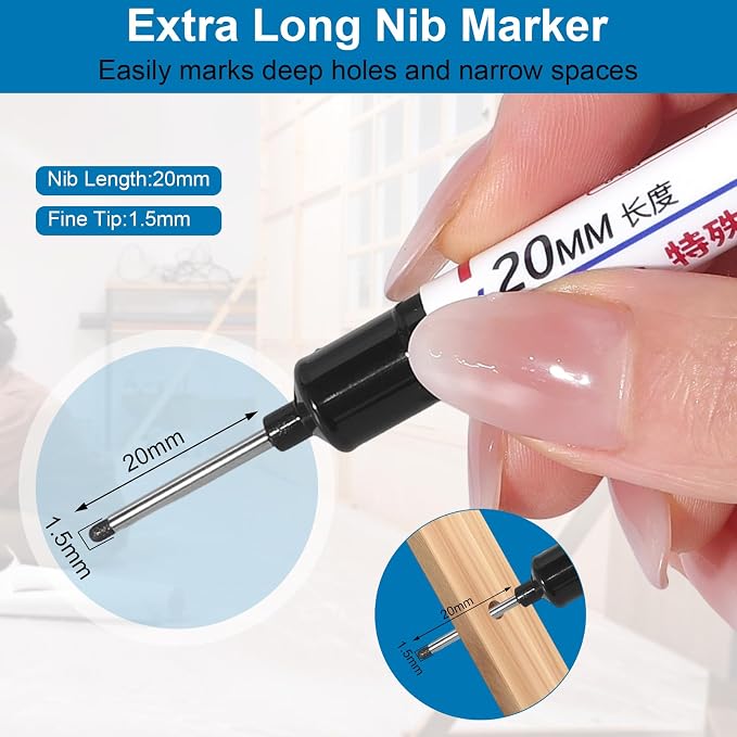 Thboxes 10 Pack Long Nib Marker, 20mm Long Head Deep Hole Markers Waterproof - Image 2