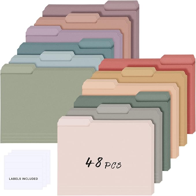 48 Pcs File Folders 9.5x11.6 Inch Manilla Folders Letter Size by Resholder