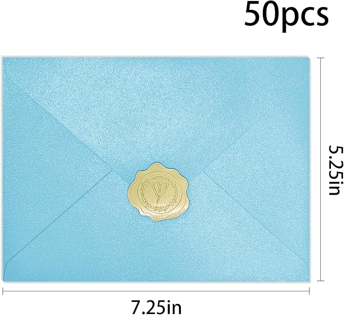 YINUOYOUJIA 50 PCS Sparking Blue Envelopes A7, 5 x 7 white Shimmer Envelopes - Image 2