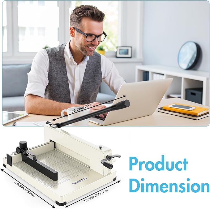 Paper Cutter 12 Inch, Heavy Duty Paper Cutter for A4 Paper, Guillotine Paper Cutter 400 Sheet Capacity, Solid Steel Construction, Beige-DeskLoop Office