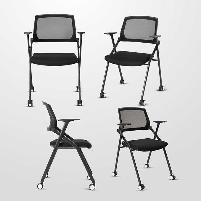 50 Pack Conference Room Chairs with Wheels and Sliding Armrest,Foldable Nesting Chair for Office School Church Waiting Room Black-DeskLoop Office