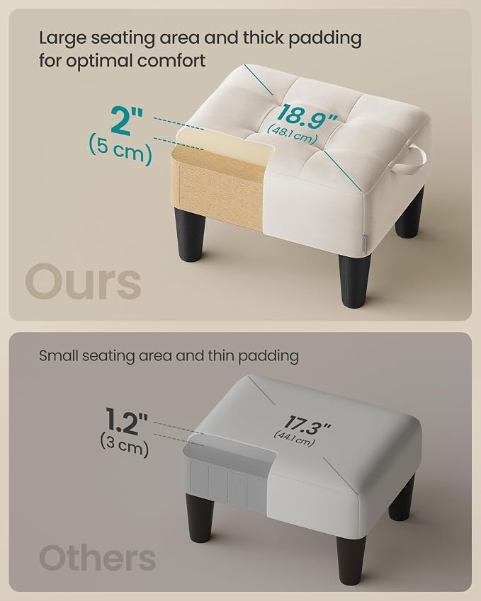 SONGMICS Foot Stool with Legs, Small Footstool Ottoman, Velvet Seat with Thick - Image 4