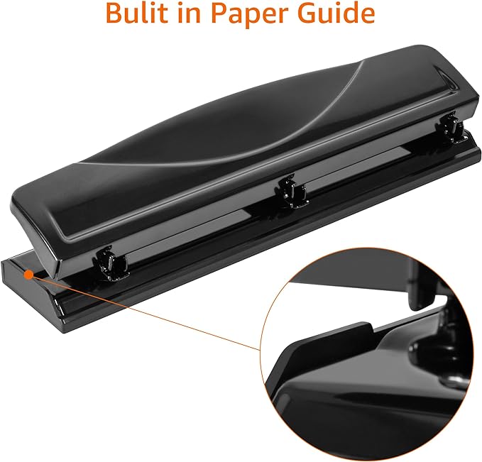 Amazon Basics 3 Hole Punch, 10 Sheet Capacity, Easy-Clean Tray - Image 2