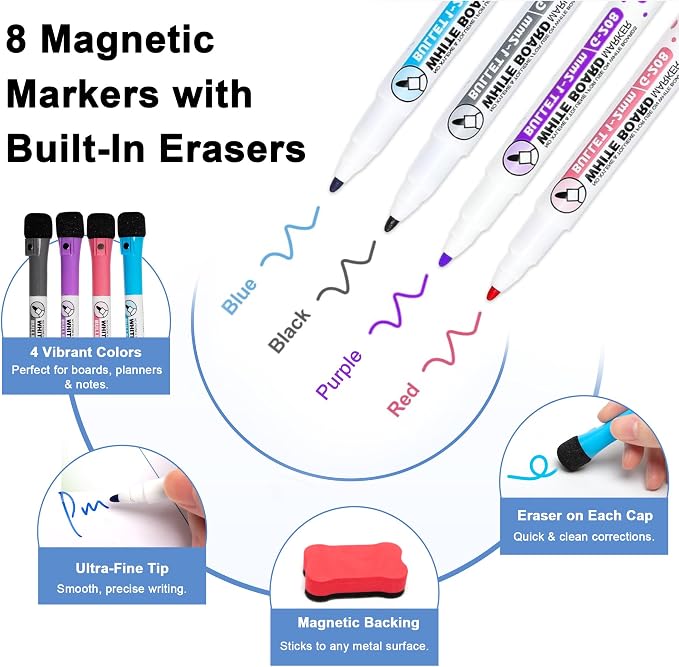 Kiditos Magnetic Calendar for Refrigerator, Dry Erase Whiteboard Set, Weekly & - Image 3