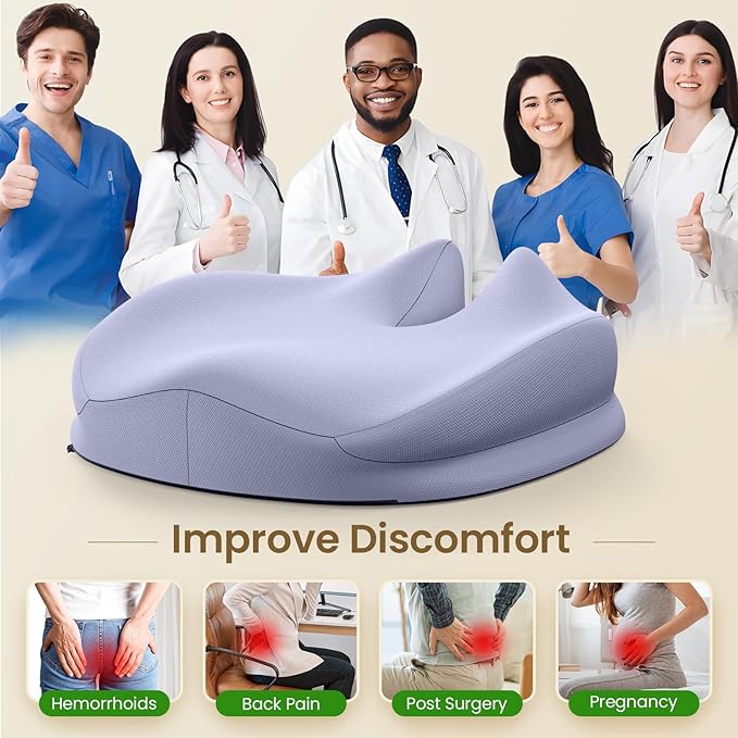 Benazcap Large Seat Cushion for Office Chair Memory Foam Coccyx Pain Relief Cushion Pillow for Back Support Non-Slip Seat Pad for Office Desk, Car Seat, Wheelchair, Sciatica-Blue-DeskLoop Office