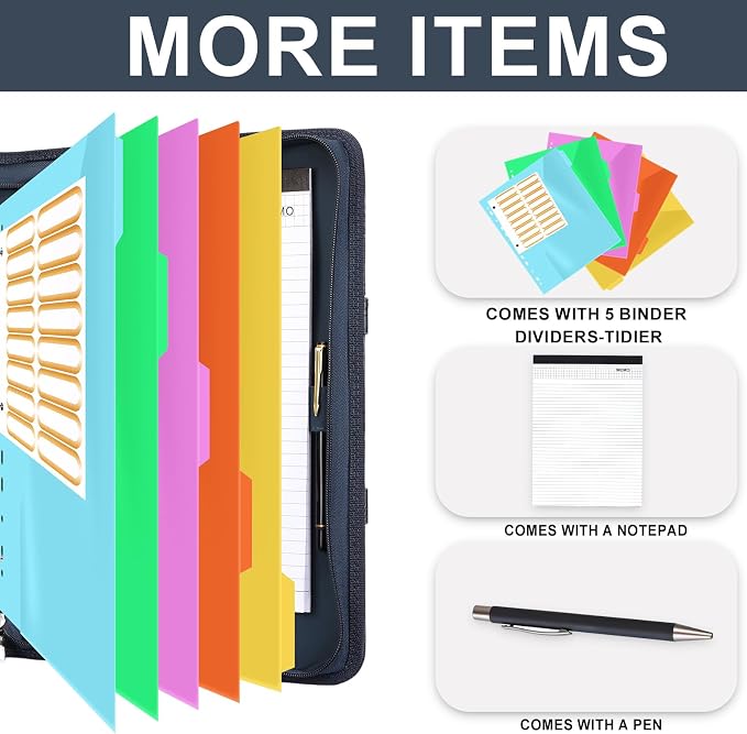 Leathario Portfolio Binder, Includes 5 Folder Index Dividers, 13 Inch Tablets - Image 2
