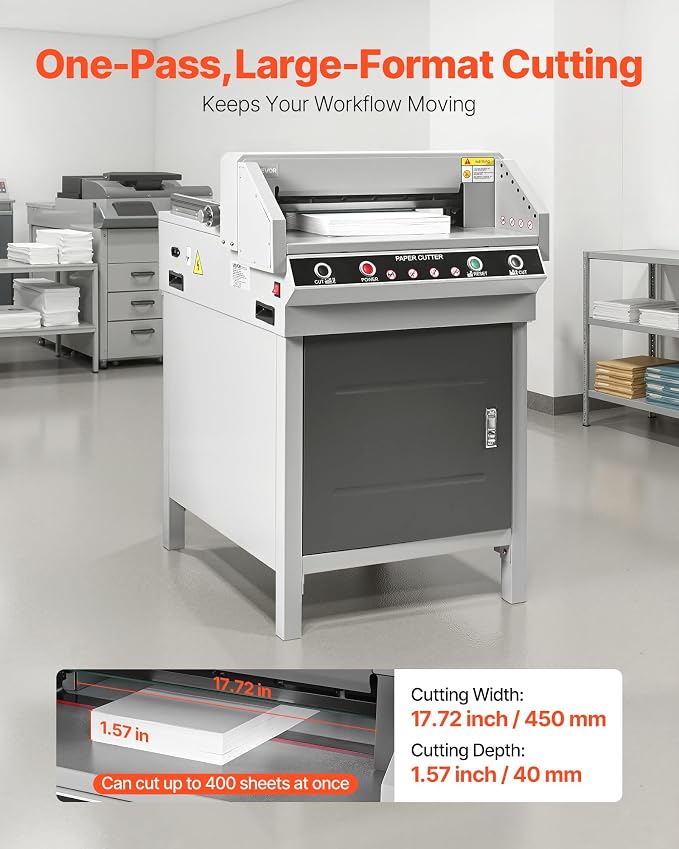VEVOR Electric Paper Cutter, Heavy Duty Metal Paper Cutter Machine, 17.72 inch - Image 2