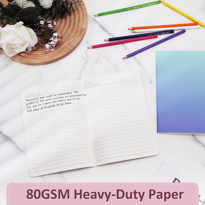 Ddaowanx Kraft Notebooks, Journals in Bulk, Lined Paper, 72 Pages, 36 Sheets, 80GSM, 8.3x5.5 Inch, A5 Size, Travel Writing Notebook for Office School Supplies (Lined-48pack, Gradient)-DeskLoop Office