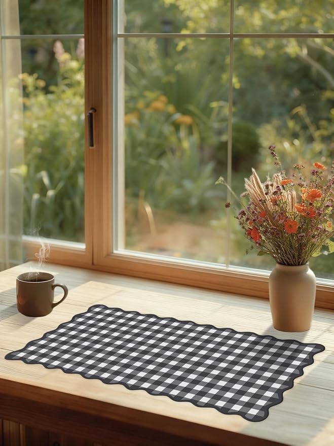Scalloped‌ Black Desk Mat Checkered Gingham Cute XXL Large Gaming Mouse Pad - Image 7
