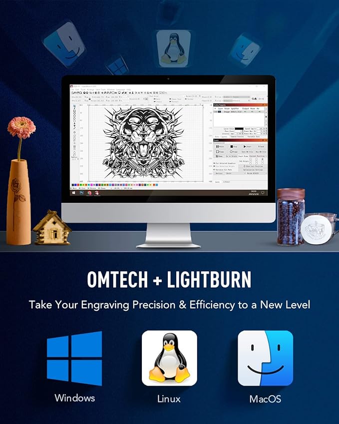 OMTech 60W CO2 Laser Engraver with LightBurn and Water Chiller, 16"x24" Laser Engraving Cutting Machine with Air Assist 2 Way Pass Digital Controls, Commercial Laser Cutter-DeskLoop Office