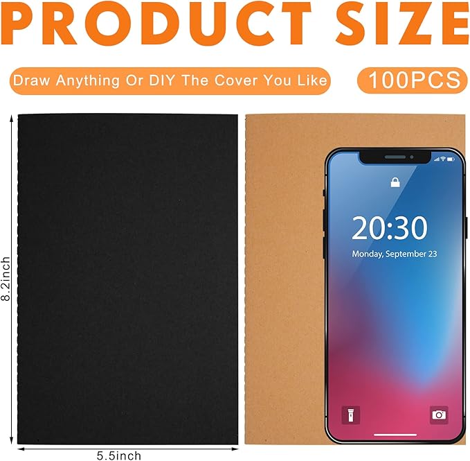100 Pcs Kraft Notebook Journals 5.5 Inch x 8.3 Inch A5 Softcover Notebooks Bulk for Writing Sketch Office Notepad with 60 Pages 30 Sheets (Multicolor,Lined)(Black, Brown,Lined)-DeskLoop Office