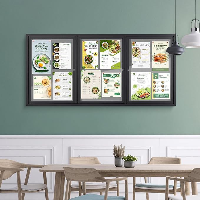 SWANCROWN Outdoor Bulletin Board 70x36in, Enclosed Bulletin Board with Locking Door for Office School Commerce, Grey Felt, Black Aluminum Frame-DeskLoop Office