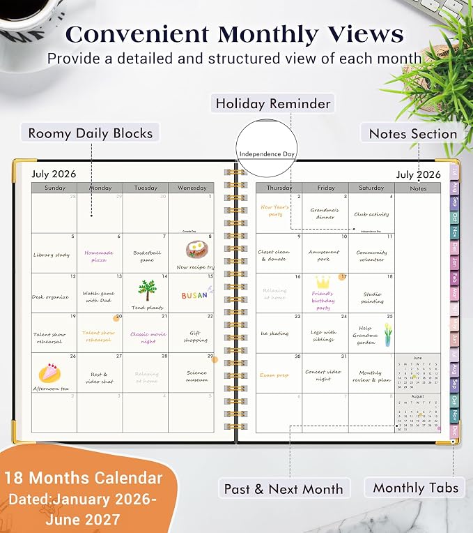 Academic Planner 2026-2027, 18 Months Weekly and Monthly Hardcover Planner - Image 2