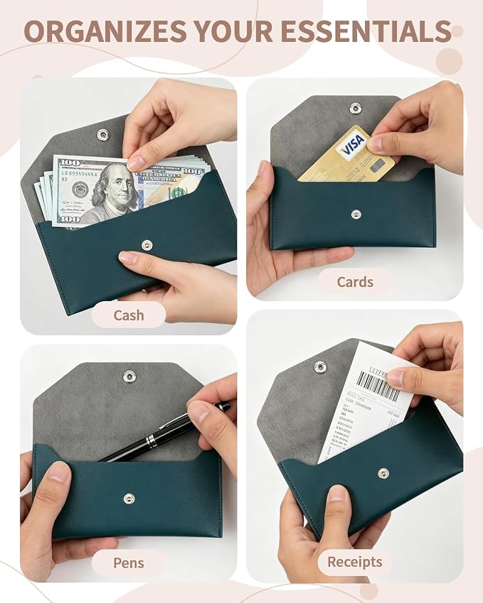 1 Pieces Money Saving Binder, Dark Green PU Leather Cash Envelopes Cash Wallet - Image 7