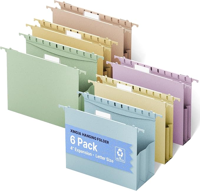 XINGIA Plastic Hanging File Folders Letter Size, 6 Pack Expandable File Folders by Unknown