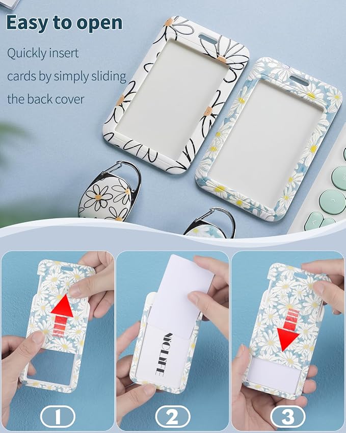 Uniclife 2 Pack Floral Sliding Badge Holder Vertical Daisy Flower Plastic Card - Image 6