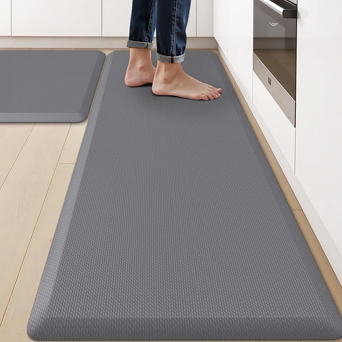 KitchenClouds 2PCS Kitchen Rugs Cushioned Anti-Fatigue Non-Slip Waterproof Kitchen Mat Comfort Foam Standing Mat for Floor Office Sink Laundry (Grey)-DeskLoop Office