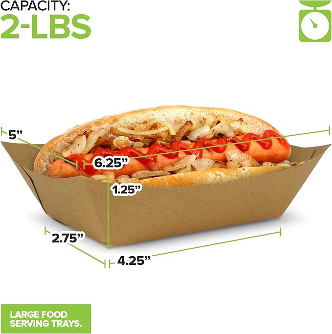 Large Disposable Brown Kraft Paper Food Trays, 2-Lb Concession Tray, Serving - Image 3