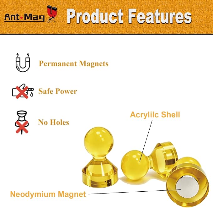 Ant Mag Magnetic Push Pins, 10 Pack Strong Whiteboard Magnets - Image 4