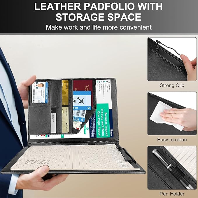 Portfolio Folder Padfolio with A4 Clipboard, Professional PU Leather Folder - Image 5