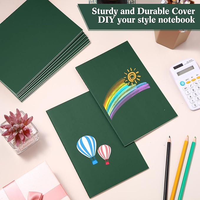 100 Pcs Kraft Notebook Journals 5.5 Inch x 8.3 Inch A5 Softcover Notebooks Bulk for Writing Sketch Office Notepad with 60 Pages 30 Sheets (Green,Lined)-DeskLoop Office