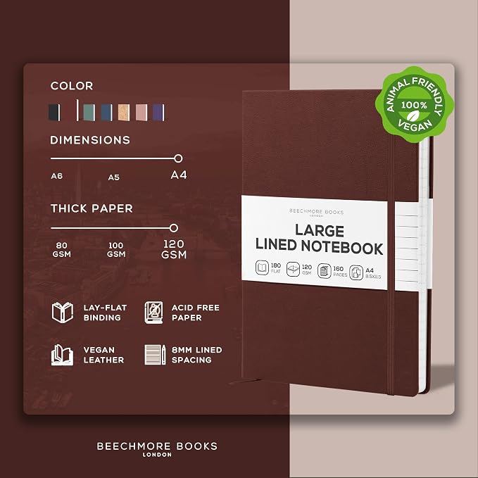 BEECHMORE BOOKS Large Lined Journal Notebook, 8.5" x 11.5" Hardcover Vegan - Image 2