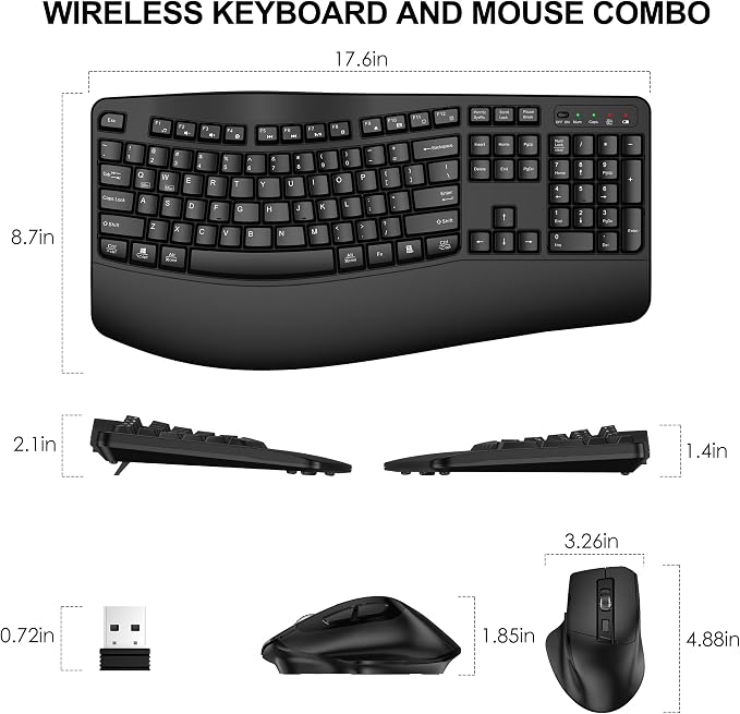 Wireless Keyboard and Mouse Combo, 2.4G Full Size Wave Keys Ergonomic Keyboard - Image 8