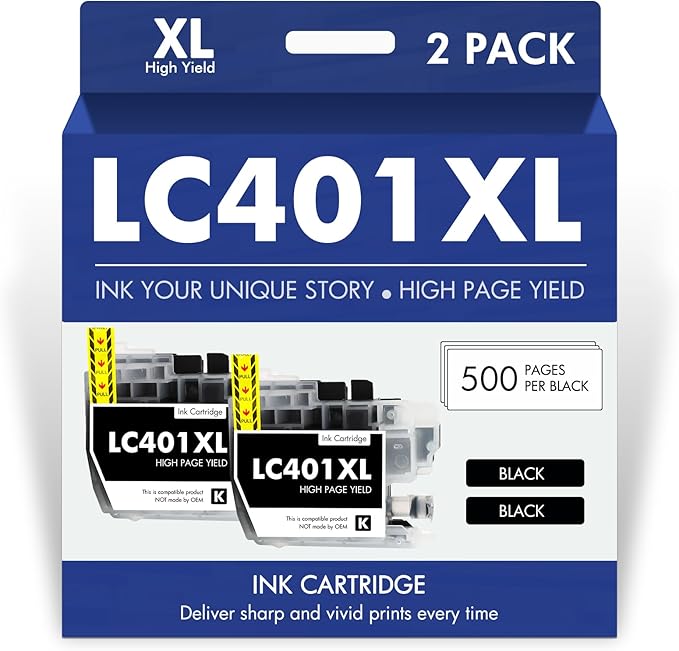 LC401XL LC401 MFC-J1010DW Black Ink Cartridges Compatible for Brother LC 401 XL MFC-J1010DW MFC-J1170DW MFC-J1012DW MFC-J1800DW MFC J1010DW Printer (High Yield, 2 Pack)-DeskLoop Office