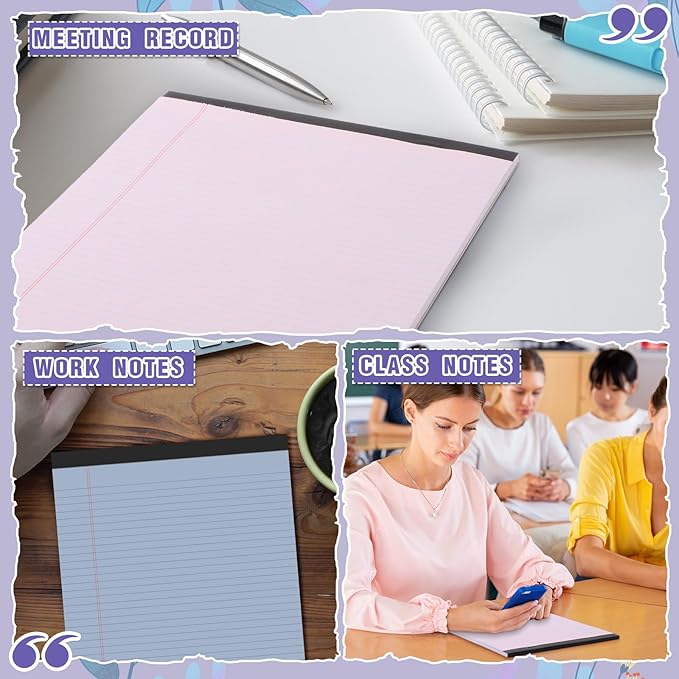 Fuutreo 8 Pcs 8.5'' x 11'' Colored Legal Pad Writing Pads Narrow Ruled 50 Sheets Per Notepad Perforated Writing Notepad Office Supplies for College Office Business (Taro Color)-DeskLoop Office
