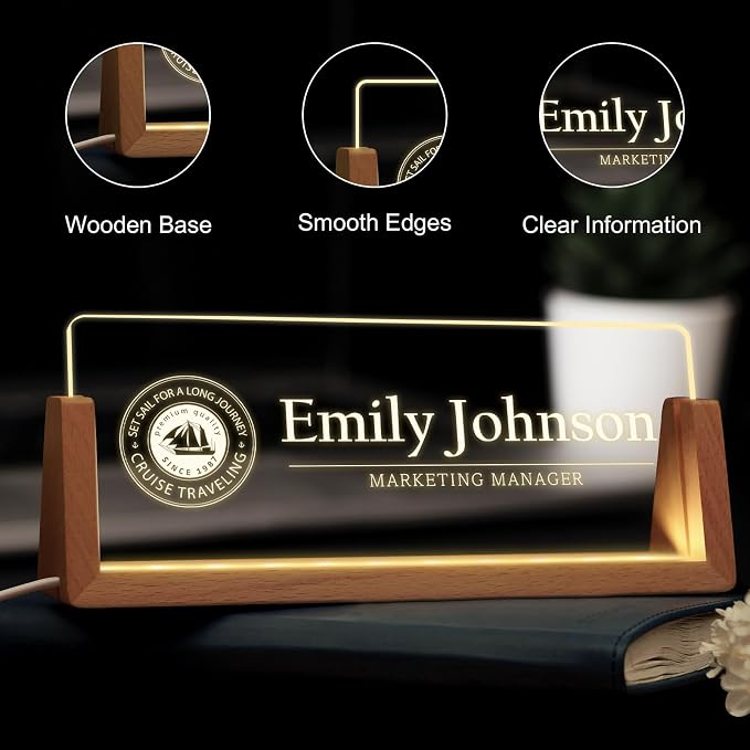 Custom Name Plate for Desk, Personalized Light Up Acrylic Desk Name Plate - Image 4