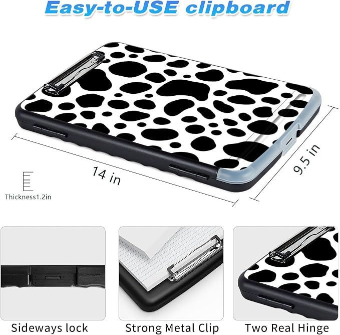 Clipboard with Storage, High Capacity Cow Print Storage Clipboard 9.5x14 with - Image 3